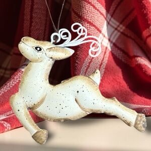 Handmade Christmas Ornament Holiday Reindeer Hand Crafted Home Decor Cream White